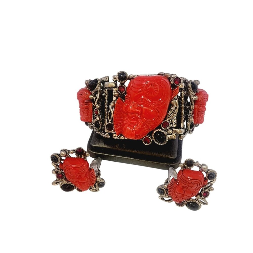 Signed Selro Noa Mask Bracelet and Earrings Set (A5567)